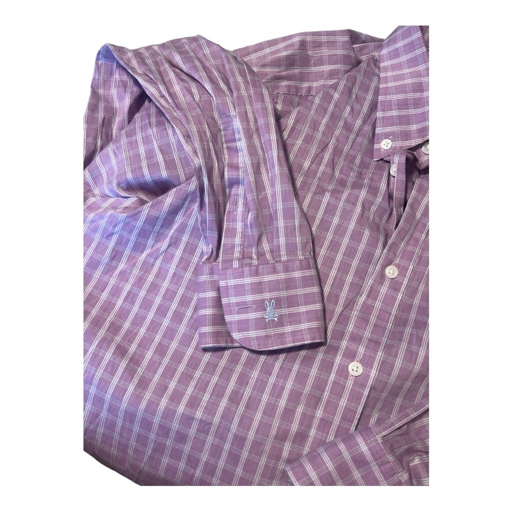 Psycho Bunny Purple/White Plaid Button Down Top Logo On Sleeve Modern Fit SE1 - Picture 5 of 6